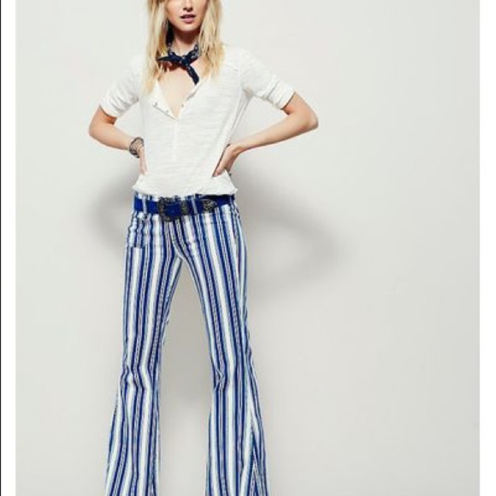 Free People Jolene Flare Jeans Size 27 Blue and White Stripe NWOT